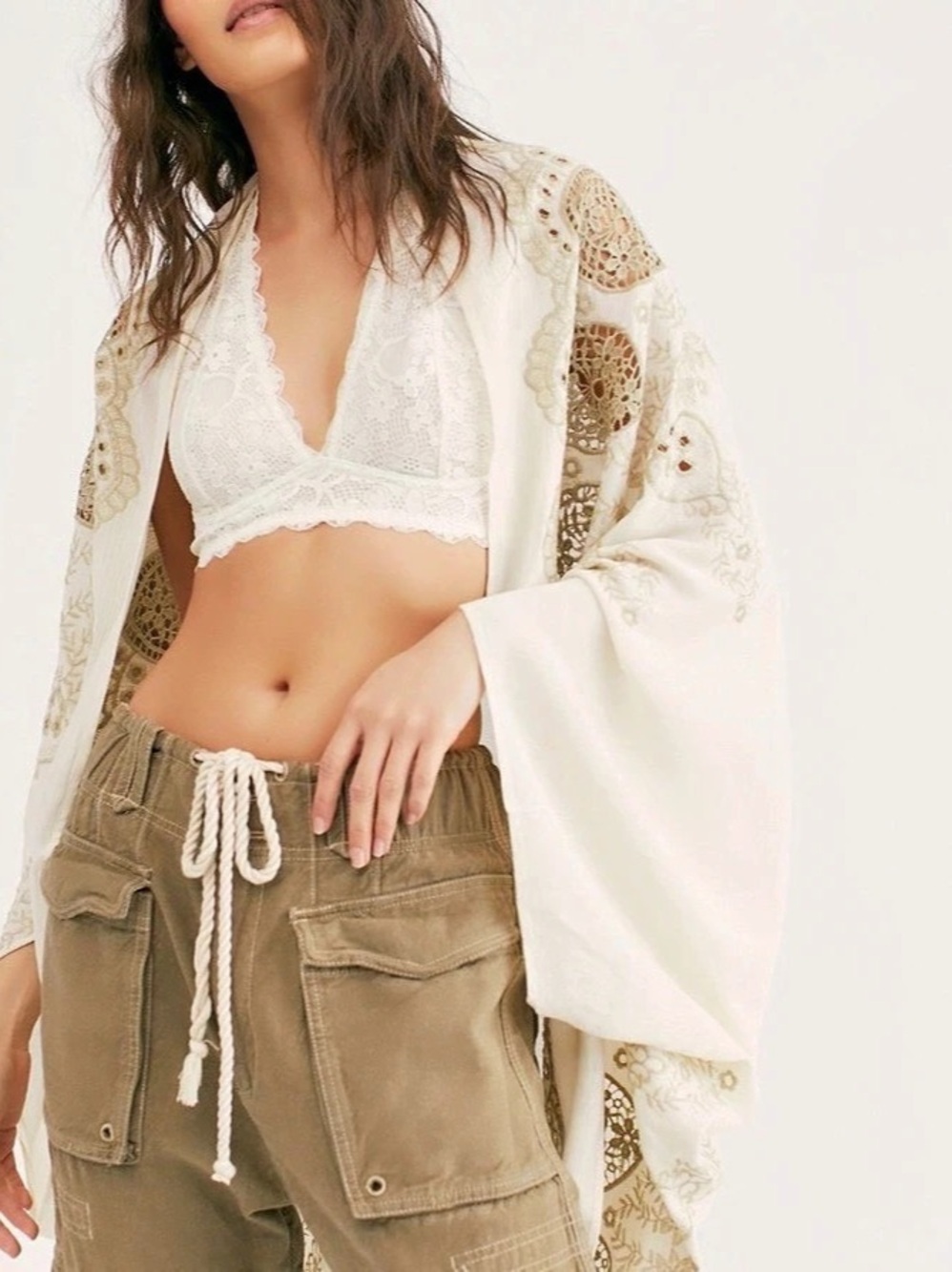 Free People The Exclusive Kimono Paisley Blouse in Cream & Brown